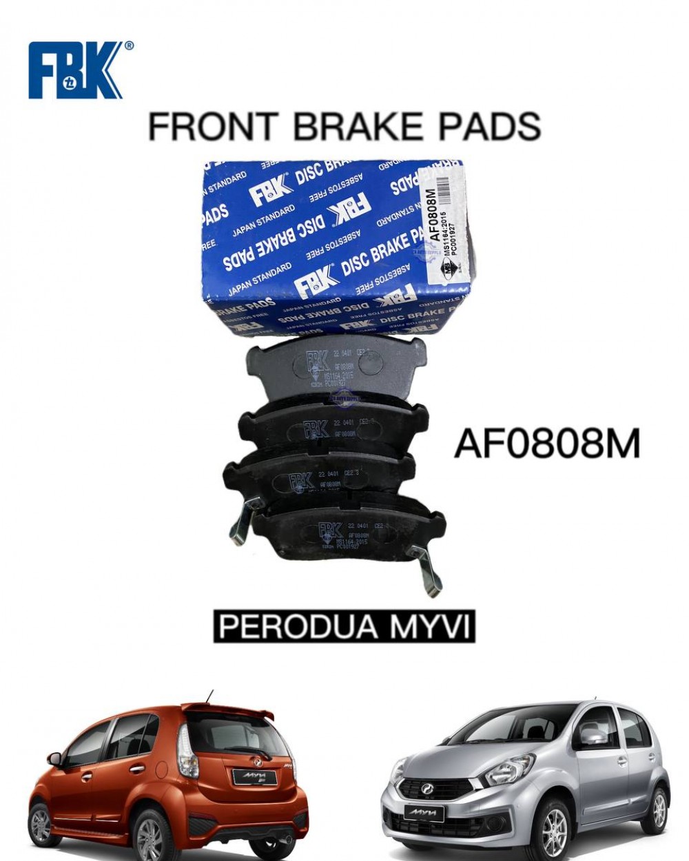 Perodua Myvi Front Disc Brake Pad FBK AF0808